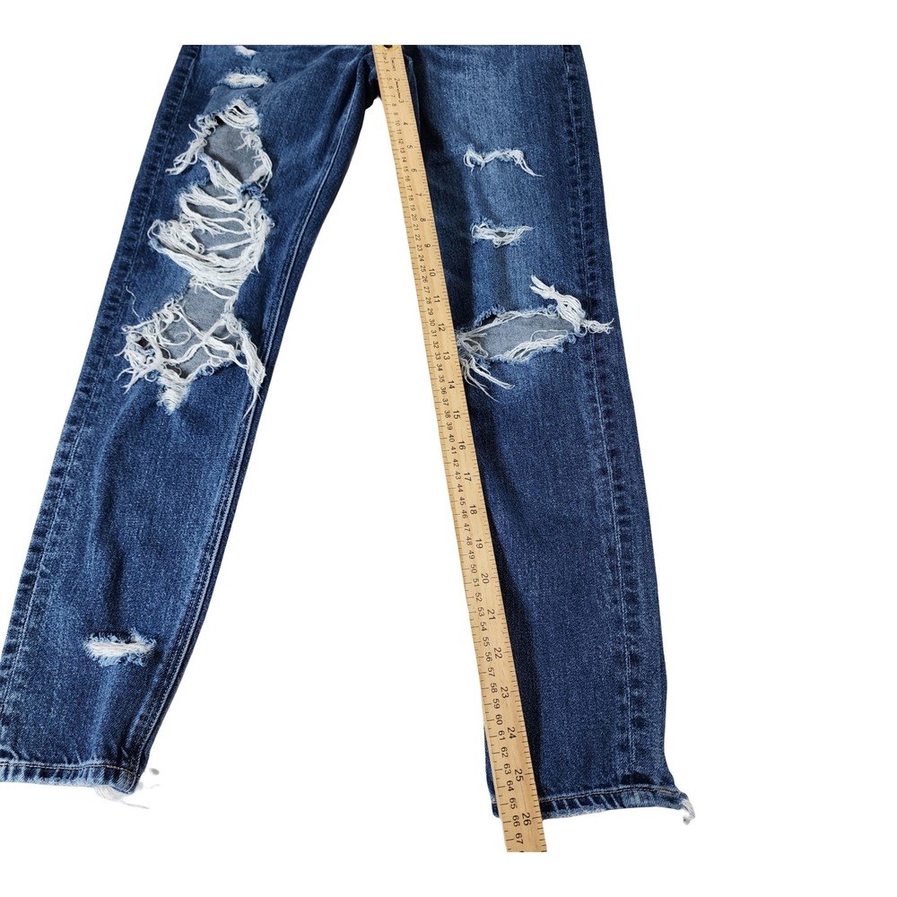 American Eagle Strigid Distressed Mom Jeans Dark Wash Floral Embroidery Size 000 - Picture 6 of 13
